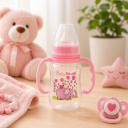 Baby Bruin műanyag karcsúsított cumisüveg fogóval - rózsaszín (125 ml) (55042882rozsa)