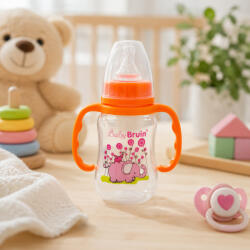 Baby Bruin műanyag karcsúsított cumisüveg fogóval - narancs (125 ml) (55042882narancs)