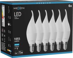 Mexen Nova 6x LED крушка пламък E14, C37, 10W, Студена - 6500K, 1055 lm - L106-E14-1065-01x06 (L106-E14-1065-01x06)