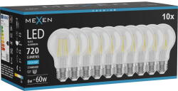 Mexen Vintis 10x LED филамент крушка E27, A60, 6W, Студена - 6500K, 720 lm, прозрачна (L150-E27-0665-00x10)