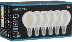 Mexen Vintis 6x LED филаментна крушка E14, G45, 4W, студена - 6500K, 470 lm, прозрачно (L156-E14-0465-00x06)
