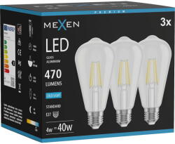 Mexen Vintis 3x LED крушка с нажежаема жичка E27, ST64, 4W, Студена - 6500K, 470 lm, (L152-E27-0465-00x03)