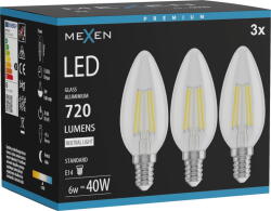 Mexen Vintis 3x LED нажежаема лампа E14, C35, 6W, Неутрална - 4000K, 720 lm, прозрачна (L154-E14-0640-00x03)