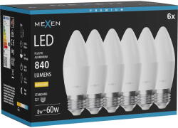 Mexen Nova 6x LED крушка E27, C37, 8W, Топла - 3000K, 840 lm - L102-E27-0830-01x06 (L102-E27-0830-01x06)