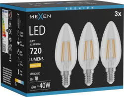 Mexen Vintis 3x LED нажежаема жичка крушка E14, C35, 6W, Топло - 2700K, 720 lm, прозрачно (L154-E14-0627-00x03)