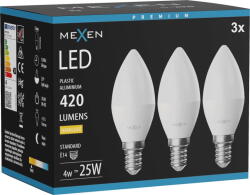 Mexen Nova 3x LED крушка E14, C37, 4W, Топла - 3000K, 420 lm - L102-E14-0430-01x03 (L102-E14-0430-01x03)