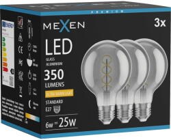 Mexen Vintis 3x LED крушка с нажежаема спирала E27, G80, 6W, Топла - 2200K, 350 lm, опушено (L165-E27-0622-70x03)