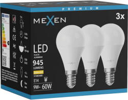 Mexen Nova 3x LED крушка E14, G45, 9W, Топло бяла - 3000K, 945 lm - L101-E14-0930-01x03 (L101-E14-0930-01x03)
