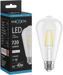 Mexen Vintis LED филамент крушка E27, ST64, 6W, Неутрална - 4000K, 720 lm, clear - L152-E27-0640-00 (L152-E27-0640-00)