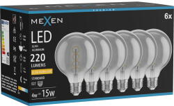 Mexen Vintis 6x LED крушка с нажежаема спирала E27, G95, 4W, Топла светлина - 2200K, 220 lm, (L167-E27-0422-70x06)