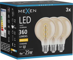 Mexen Vintis 3x Крушка с нажежаема жичка спирала LED E27, G80, 4W, Топло - 2700K, 360 lm, (L165-E27-0427-50x03)