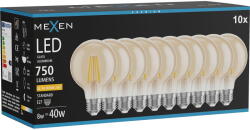 Mexen Vintis 10x LED нажежаема жичка крушка E27, G80, 8W, Топла - 2200K, 750 lm, кехлибар (L155-E27-0822-50x10)