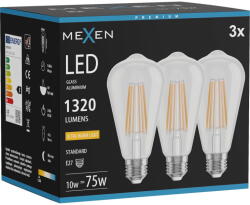 Mexen Vintis 3x LED филамент крушка E27, ST64, 10W, Топла - 2200K, 1320 lm, прозрачна (L152-E27-1022-00x03)