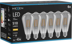 Mexen Vintis 6x LED филаментна крушка E27, ST64, 6W, Топла - 2700K, 510 lm, димно стъкло (L152-E27-0627-70x06)