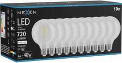 Mexen Vintis 10x LED филаментна крушка E27, G95, 6W, Неутрална - 4000K, 720 lm, прозрачна (L157-E27-0640-00x10)