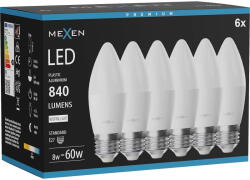 Mexen Nova 6x LED крушка E27, C37, 8W, неутрална - 4000K, 840 lm - L102-E27-0840-01x06 (L102-E27-0840-01x06)