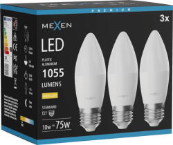 Mexen Nova 3x LED крушка E27, C37, 10W, Топла - 3000K, 1055 lm - L102-E27-1030-01x03 (L102-E27-1030-01x03)