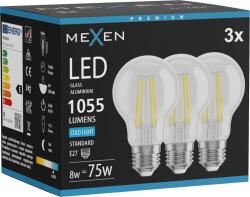 Mexen Vintis 3x LED филтърна крушка E27, A60, 8W, Студена - 6500K, 1055 lm, чиста (L150-E27-0865-00x03)