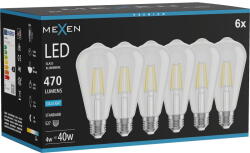 Mexen Vintis 6x LED филамент крушка E27, ST64, 4W, Студена - 6500K, 470 lm, прозрачна (L152-E27-0465-00x06)