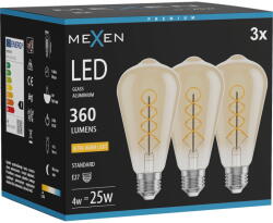 Mexen Vintis 3x LED крушка с нажежаема спирала E27, ST64, 4W, Топла - 2200K, 360 lm, (L162-E27-0422-50x03)