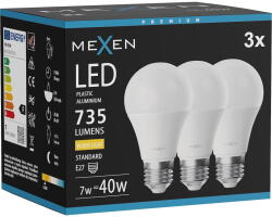 Mexen Nova 3x LED крушка E27, A60, 7W, Топла - 3000K, 735 lm - L100-E27-0730-01x03 (L100-E27-0730-01x03)