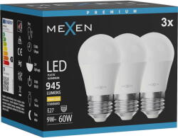 Mexen Nova 3x LED крушка E27, G45, 9W, Топла - 3000K, 945 lm - L101-E27-0930-01x03 (L101-E27-0930-01x03)