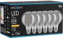 Mexen Vintis 6x LED крушка с нажежаема спирала E27, G80, 4W, топла - 2200K, 220 lm, опушена (L165-E27-0422-70x06)