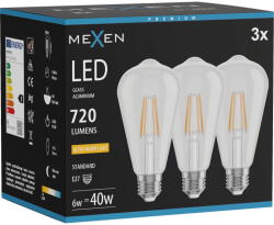 Mexen Vintis 3x LED нажежаема жичка E27, ST64, 6W, Топла - 2200K, 720 lm, прозрачно (L152-E27-0622-00x03)