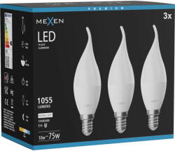 Mexen Nova 3x LED крушка пламък E14, C37, 10W, Неутрална - 4000K, 1055 lm - L106-E14-1040-01x03 (L106-E14-1040-01x03)