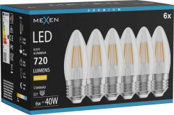 Mexen Vintis 6x LED крушка с нажежаема жичка E27, C35, 6W, Топла - 2700K, 720 lm, прозрачна (L154-E27-0627-00x06)