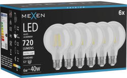 Mexen Vintis 6x LED филаментна крушка E27, G80, 6W, Неутрална - 4000K, 720 lm, прозрачна (L155-E27-0640-00x06)