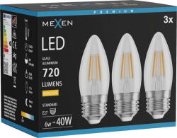 Mexen Vintis 3x LED крушка с нажежаем конец E27, C35, 6W, Топло - 2700K, 720 lm, прозрачно (L154-E27-0627-00x03)
