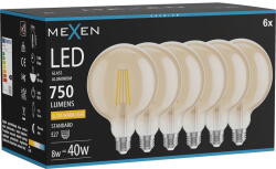 Mexen Vintis 6x LED филаментна крушка E27, G125, 8W, Топла - 2200K, 750 lm, кехлибар (L158-E27-0822-50x06)