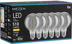 Mexen Vintis 6x крушка с нажежаема спирална LED E27, G80, 8W, Топла - 2700K, 510 lm, димна (L165-E27-0827-70x06)