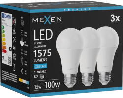 Mexen Nova 3х LED крушка E27, A60, 15W, Студена - 6500K, 1575 lm - L100-E27-1565-01x03 (L100-E27-1565-01x03)