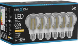 Mexen Vintis 6x LED нажежаема жичка крушка E27, A60, 8W, Топло - 2200K, 600 lm, опушен (L150-E27-0822-70x06)