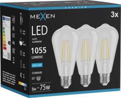 Mexen Vintis 3x LED филамент крушка E27, ST64, 8W, Студена - 6500K, 1055 lm, прозрачна (L152-E27-0865-00x03)