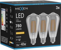 Mexen Vintis 3x Филаментна LED крушка E27, ST64, 10W, Топла - 2200K, 780 lm, опушена (L152-E27-1022-70x03)