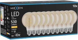 Mexen Vintis 10x LED крушка спирала с нажежаема жичка E27, G80, 6W, Топъл - 2700K, 530 lm, (L165-E27-0627-50x10)