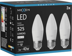 Mexen Nova 3x LED крушка E27, C37, 5W, неутрална - 4000K, 525 lm - L102-E27-0540-01x03 (L102-E27-0540-01x03)