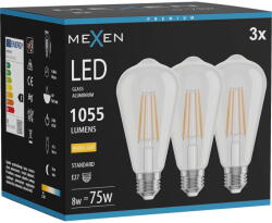 Mexen Vintis 3x LED нажежаема жичка E27, ST64, 8W, Топла - 2700K, 1055 lm, прозрачно (L152-E27-0827-00x03)