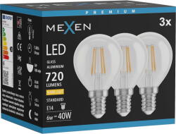 Mexen Vintis 3x LED крушка с нажежаема нишка E14, G45, 6W, Топла - 2700K, 720 lm, прозрачна (L156-E14-0627-00x03)