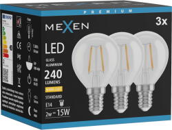 Mexen Vintis 3x LED нажежаема жичка крушка E14, G45, 2W, Топла - 2700K, 240 lm, прозрачна (L156-E14-0227-00x03)