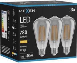 Mexen Vintis 3x LED филамент крушка E27, ST64, 10W, Топла - 2700K, 780 lm, димна - L152-E27-1027-70x03 (L152-E27-1027-70x03)