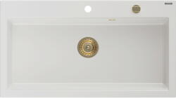 Mexen Slido chiuvetă din granit cu 1 compartiment, 900 x 500 mm, alb, sifon auriu - 6528901005-20-G (6528901005-20-G) Chiuveta