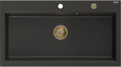 Mexen Slido chiuvetă granitică cu 1 compartiment 900 x 500 mm, negru/auriu metalic, sifon auriu - 6528901005-75-G (6528901005-75-G) Chiuveta