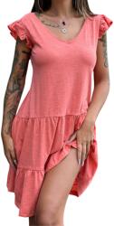  Pamut nyári Ruha fodros szegéllyel, midi, korall XXL (2113-coral-XXL)