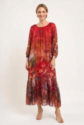 SHOPIKA Rochie lunga din matase si vascoza, cu imprimeu floral artistic, rosie Talie unica