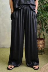Shopika Pantaloni palazzo fluizi din matase si vascoza satinata, negri Talie unica