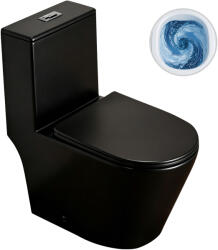 Cerano - Marmo monoblokkos WC, Double Vortex - örvényöblítés + Slim/SoftClose WC-ülőke - alsó/hátsó kifolyás - matt fekete - 70x36 cm (CER-680361)